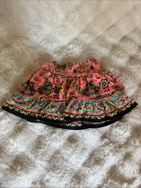 Justice Pink Floral Tiered Skater Skirt with Black Trim